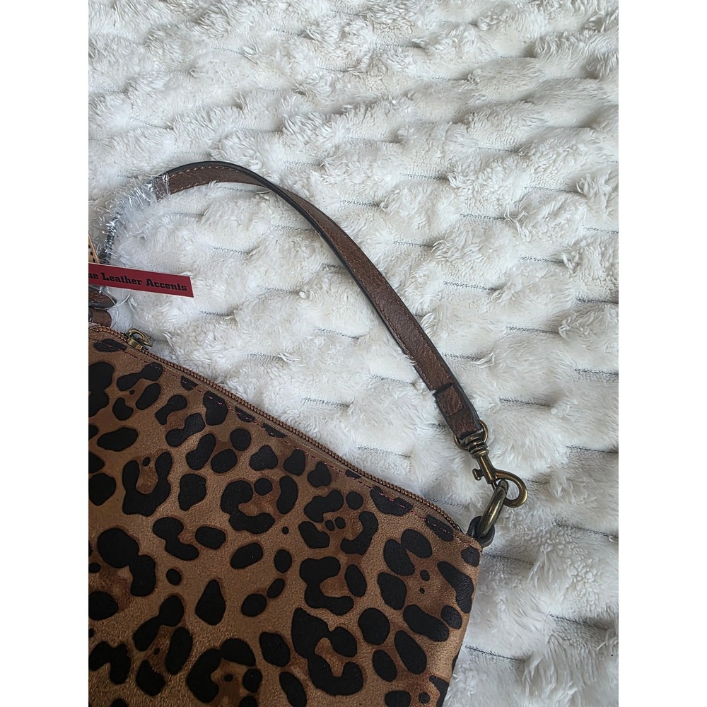 Justin Convertible Bag Leopard Print Burgundy Fringe Shoulder Bag Wristlet NEW - Picture 3 of 9